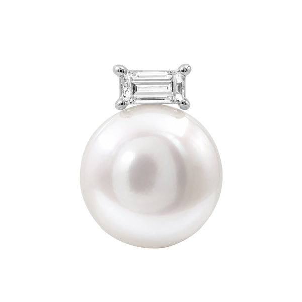 White Pearl and 1/7 Carat T.W. Lab Grown Diamond Sterling Silver Earring