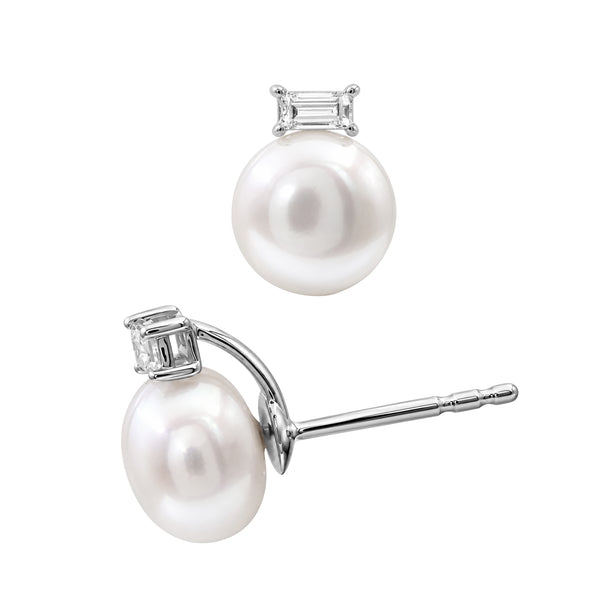White Pearl and 1/7 Carat T.W. Lab Grown Diamond Sterling Silver Earring