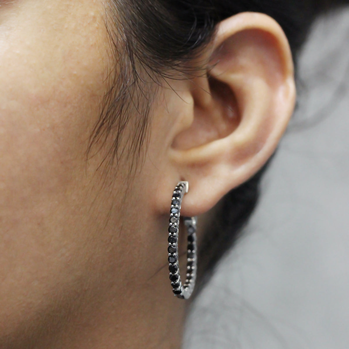 Black Diamond Hoop Earrings in Sterling Silver (3 and 5 Carat)