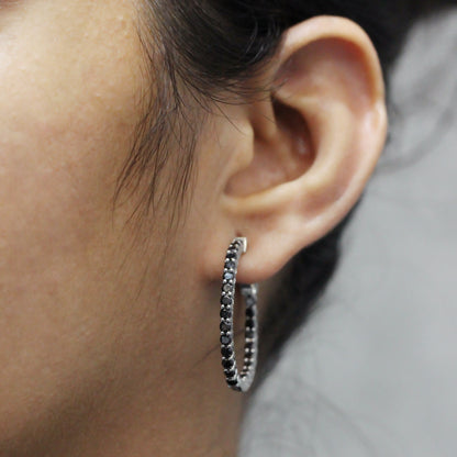 Black Diamond Hoop Earrings in Sterling Silver (3 and 5 Carat)