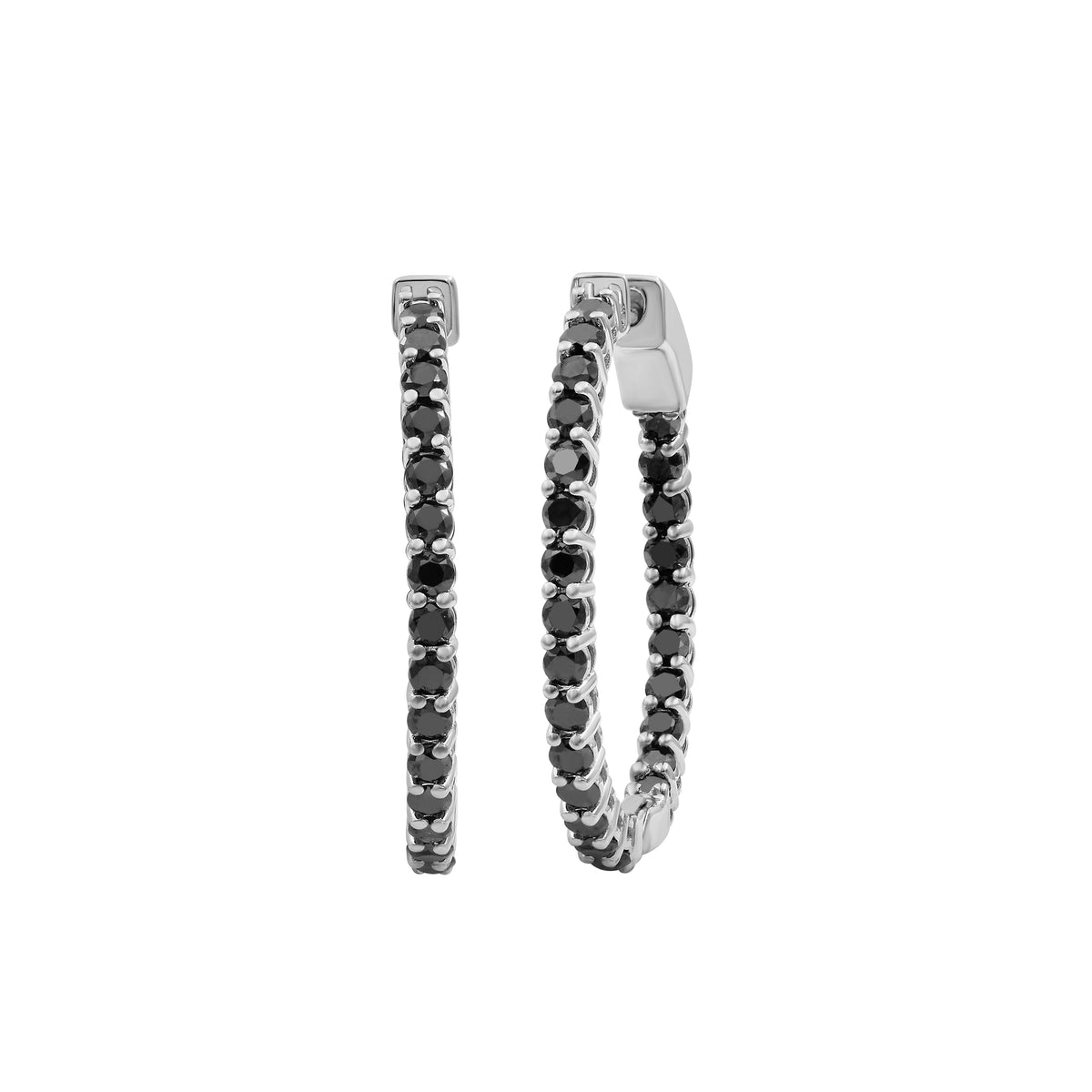 Black Diamond Hoop Earrings in Sterling Silver (3 and 5 Carat)