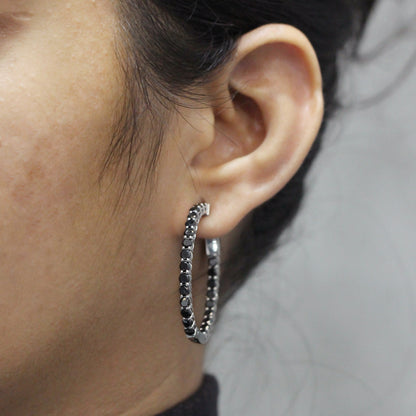 Black Diamond Hoop Earrings in Sterling Silver (3 and 5 Carat)