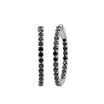 Black Diamond Hoop Earrings in Sterling Silver (3 and 5 Carat)