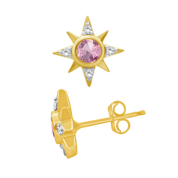 Gemstone and Created White Sapphire 14K Gold Over Silver Earrings