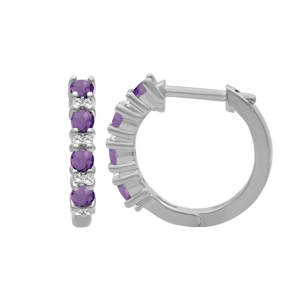 Gemstone and Created White Sapphire Hoop Earrings (Assorted colors)