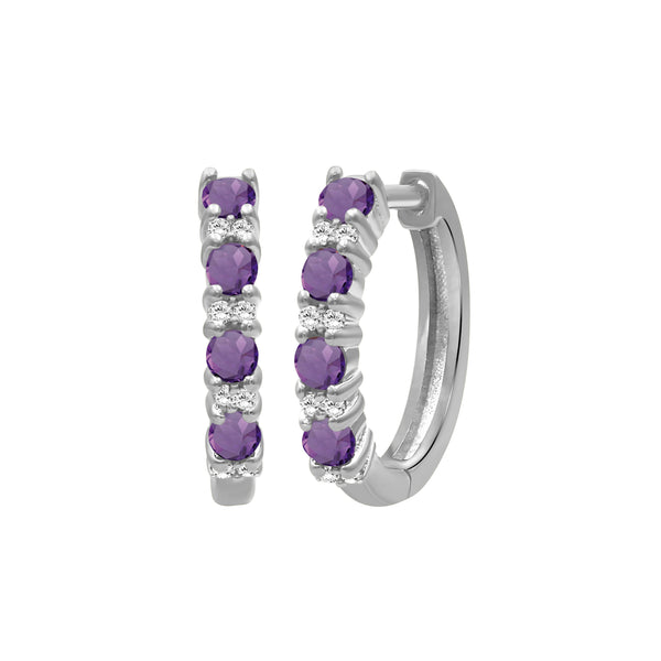 Gemstone and Created White Sapphire Hoop Earrings (Assorted colors)