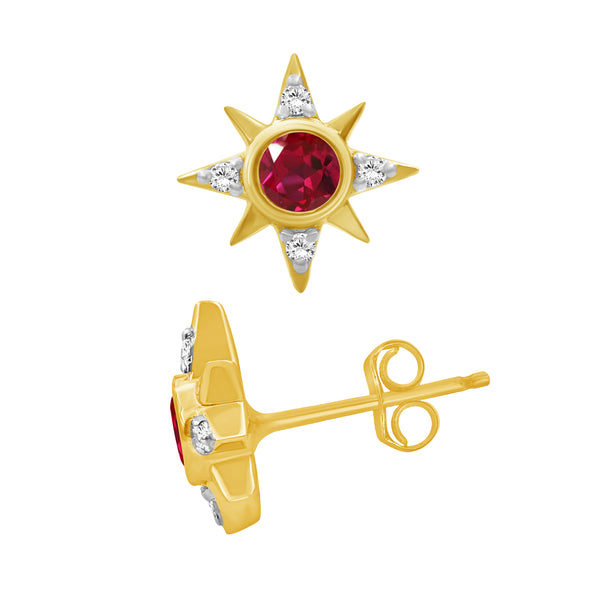 Gemstone and Created White Sapphire 14K Gold Over Silver Earrings