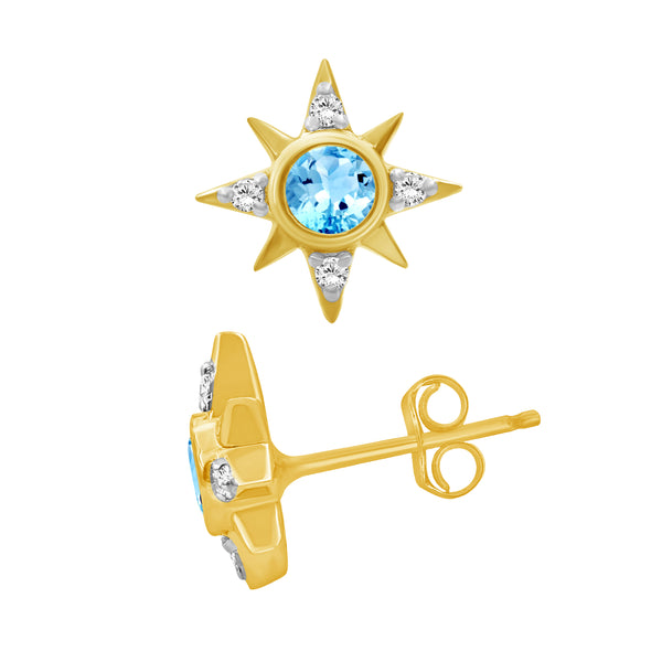Gemstone and Created White Sapphire 14K Gold Over Silver Earrings
