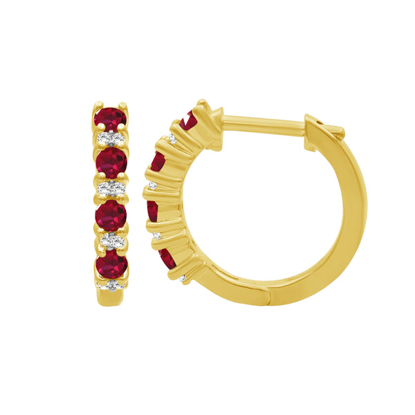 Gemstone and Created White Sapphire Hoop Earrings (Assorted colors)