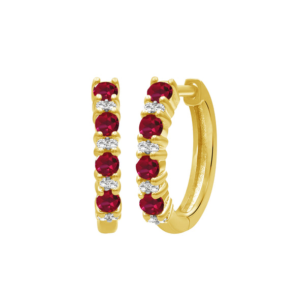 Gemstone and Created White Sapphire Hoop Earrings (Assorted colors)