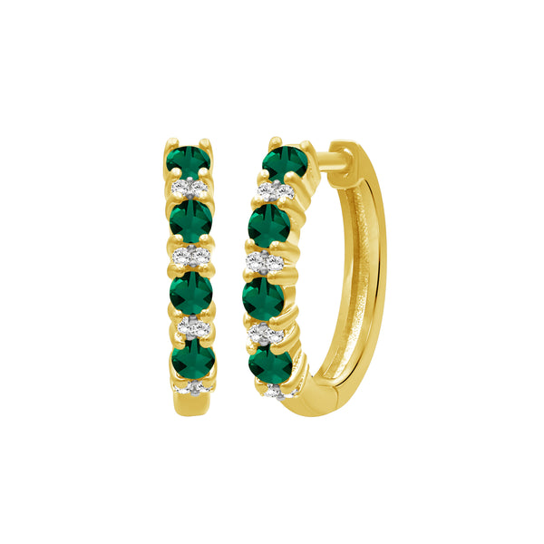 Gemstone and Created White Sapphire Hoop Earrings (Assorted colors)