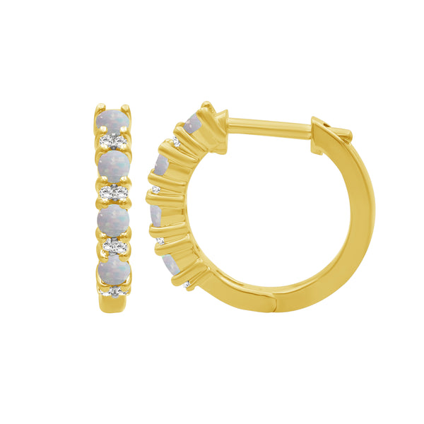 Gemstone and Created White Sapphire Hoop Earrings (Assorted colors)