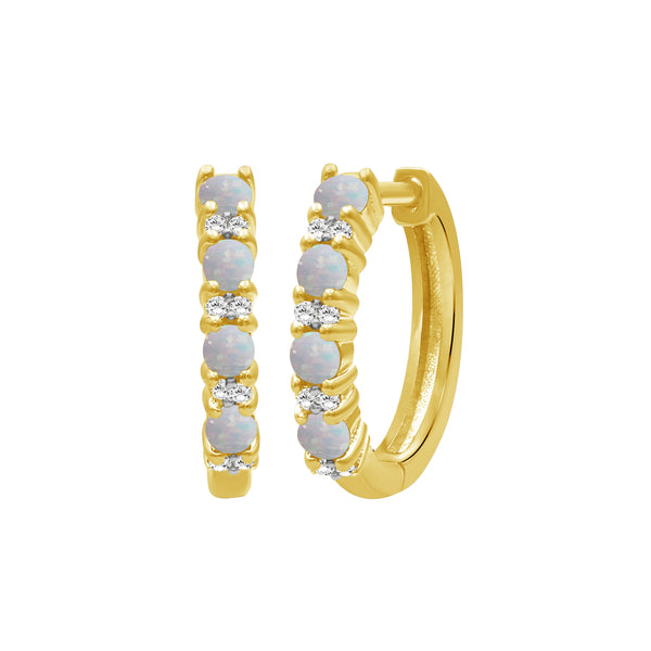Gemstone and Created White Sapphire Hoop Earrings (Assorted colors)