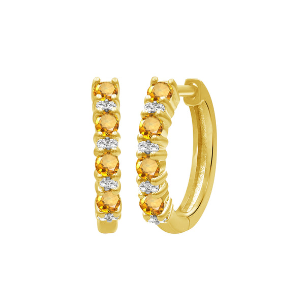 Gemstone and Created White Sapphire Hoop Earrings (Assorted colors)