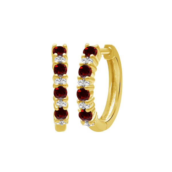 Gemstone and Created White Sapphire Hoop Earrings (Assorted colors)
