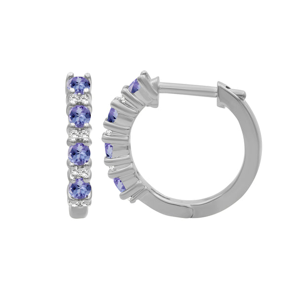 Gemstone and Created White Sapphire Hoop Earrings (Assorted colors)