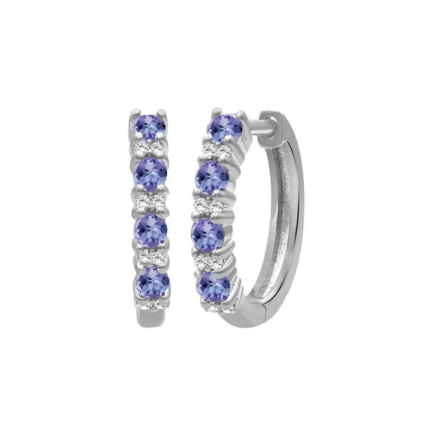 Gemstone and Created White Sapphire Hoop Earrings (Assorted colors)
