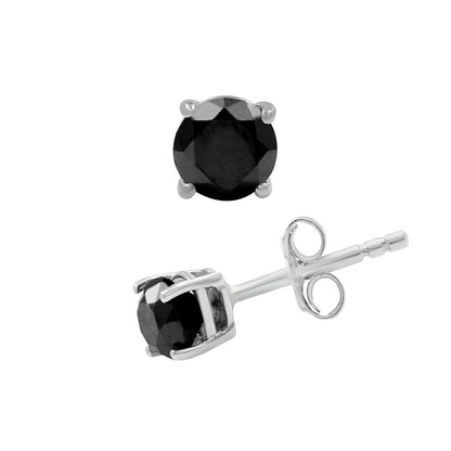 Black Diamond Earrings in Sterling Silver (0.5 Carat to 3 Carat)