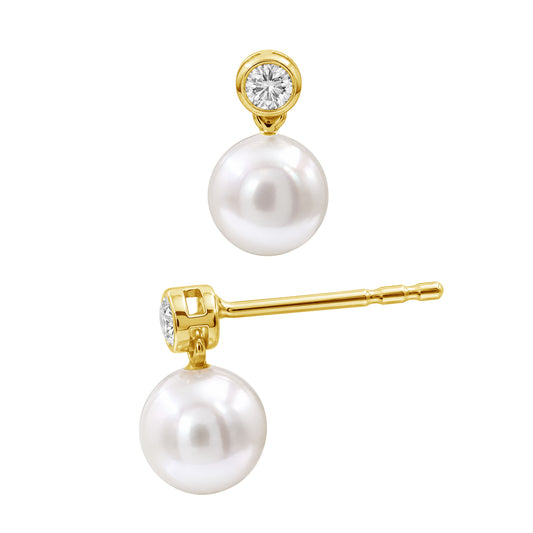Pearl & 1/7 ct. T.W. White Lab-Grown Diamond Earrings in Gold over Silver