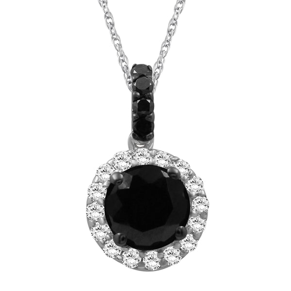 1 1/2 Carat T.W. Black and White Diamond Sterling Silver Pendant ( 8R Rope Chian )
