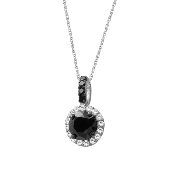 1 1/2 Carat T.W. Black and White Diamond Sterling Silver Pendant ( 8R Rope Chian )