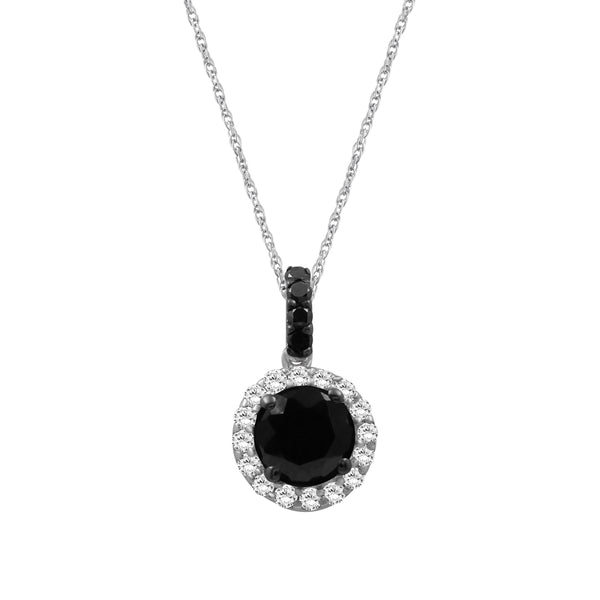 1 1/2 Carat T.W. Black and White Diamond Sterling Silver Pendant ( 8R Rope Chian )
