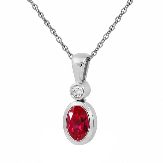 Birthstone Oval Pendant with Lab-Created White Sapphire Accents in Sterling Silver