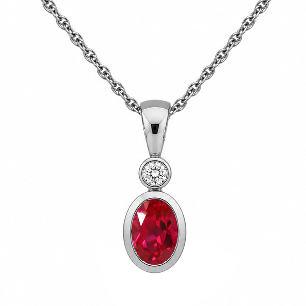 7x5 Oval Gemstone and Created White Sapphire Sterling Silver Pendant (8R Rope Chain)
