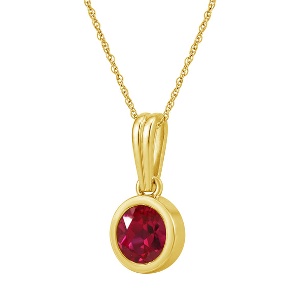 6MM Created Ruby 14K Gold Over Silver Pendant (8R Rope Chain)