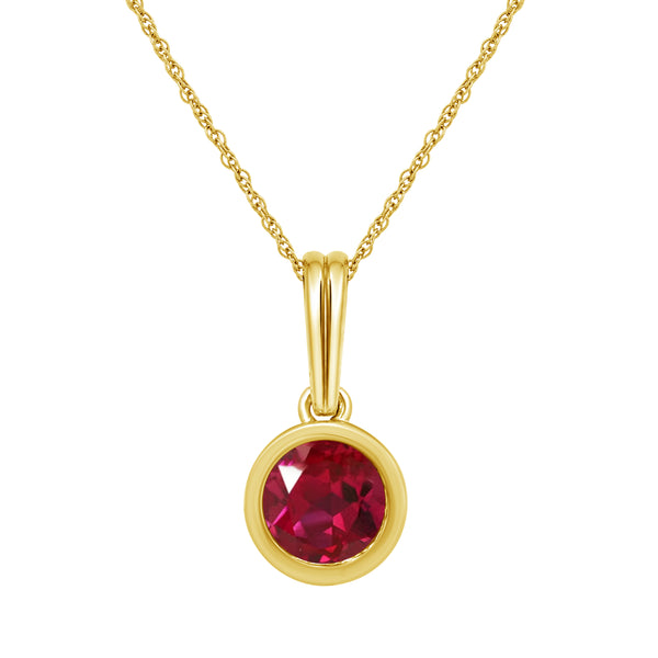 6MM Created Ruby 14K Gold Over Silver Pendant (8R Rope Chain)