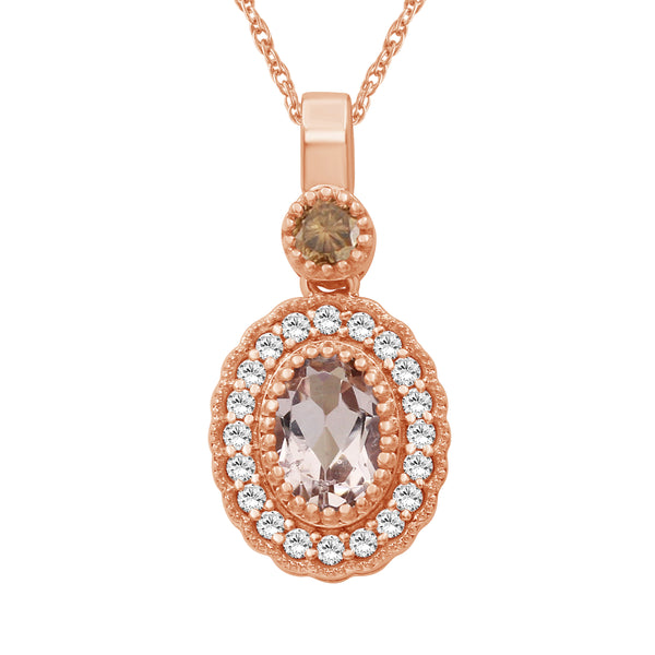 Morgnite and 1/5 Carat T.W Diamond 14K Rose Gold Over Silver Pendant (8R Rope Chain)