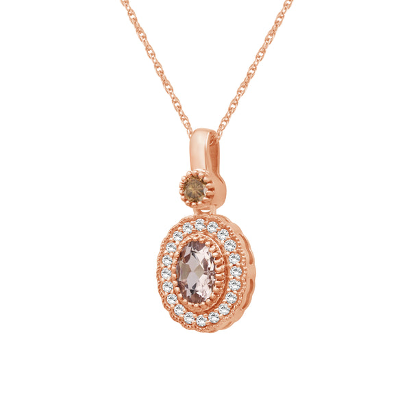 Morgnite and 1/5 Carat T.W Diamond 14K Rose Gold Over Silver Pendant (8R Rope Chain)