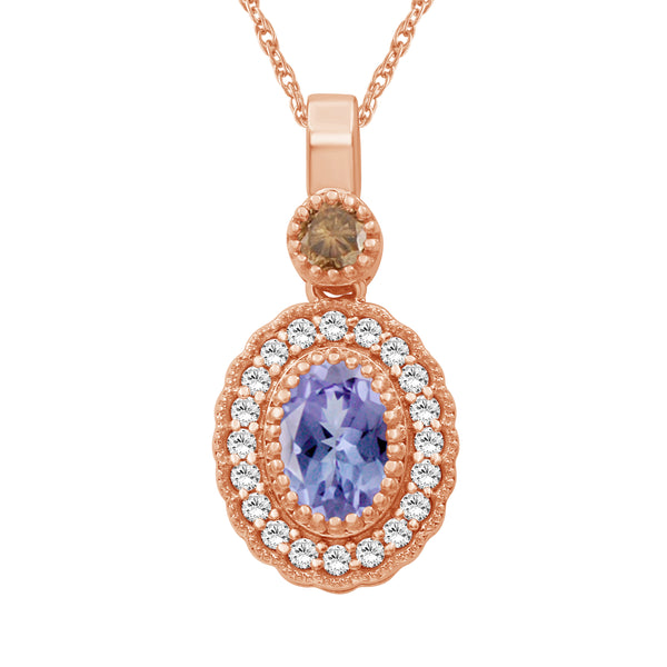 Tanzanite and 1/5 Carat T.W Diamond 14K Rose Gold Over Silver Pendant (8R Rope Chain)