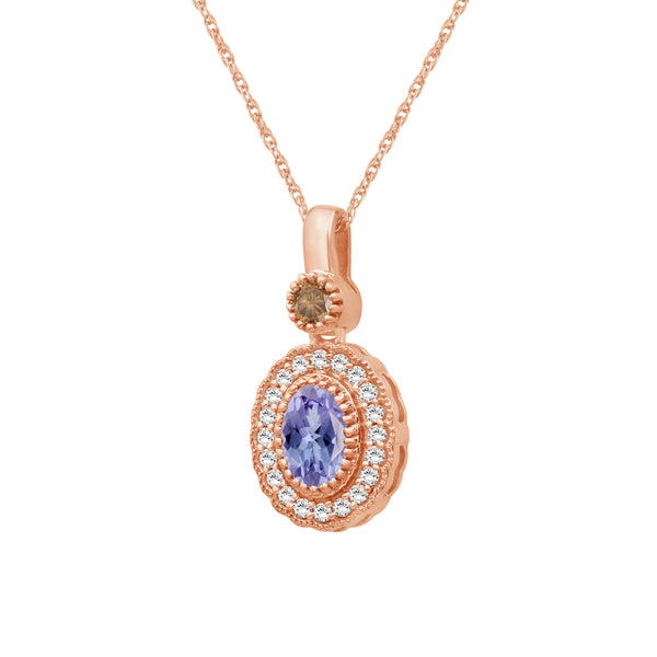 Tanzanite and 1/5 Carat T.W Diamond 14K Rose Gold Over Silver Pendant (8R Rope Chain)