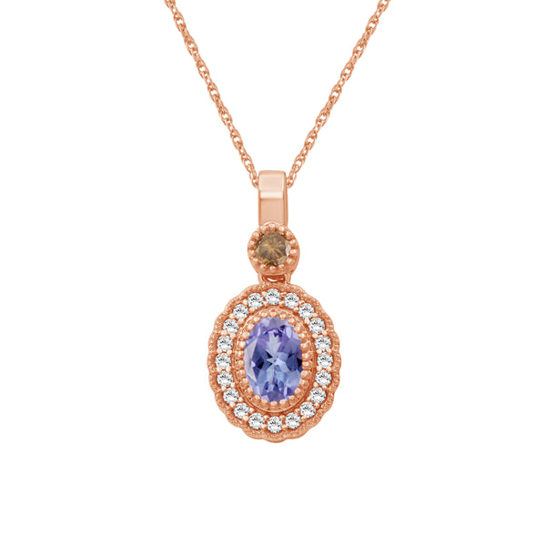 Tanzanite and 1/5 Carat T.W Diamond 14K Rose Gold Over Silver Pendant (8R Rope Chain)