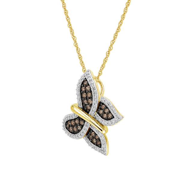 1.00 Carat T.W. Champagne and White Diamond 14K Gold Over Silver Pendant (8R Rope chain)