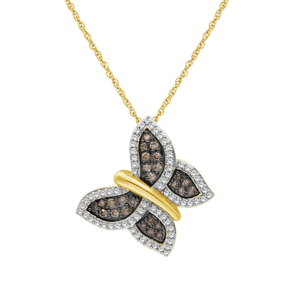 1.00 Carat T.W. Champagne and White Diamond 14K Gold Over Silver Pendant (8R Rope chain)
