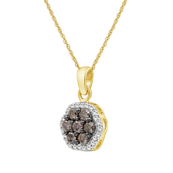 1/2 Carat T.W. Champagne and White Diamond 14K Gold Over Silver Pendant (8R Rope chain)