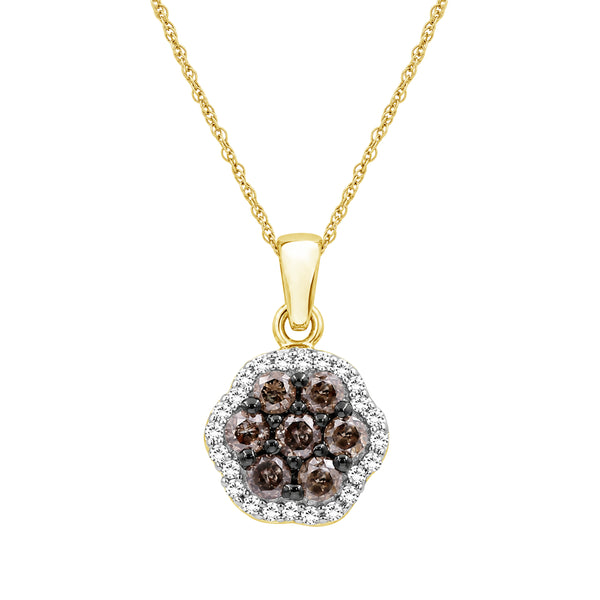1/2 Carat T.W. Champagne and White Diamond 14K Gold Over Silver Pendant (8R Rope chain)