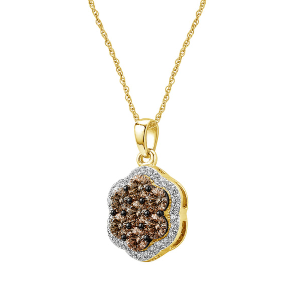 1.00 Carat T.W. Champagne and White Diamond 14K Gold Over Silver Pendant (8R Rope chain)