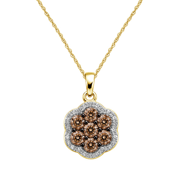 1.00 Carat T.W. Champagne and White Diamond 14K Gold Over Silver Pendant (8R Rope chain)