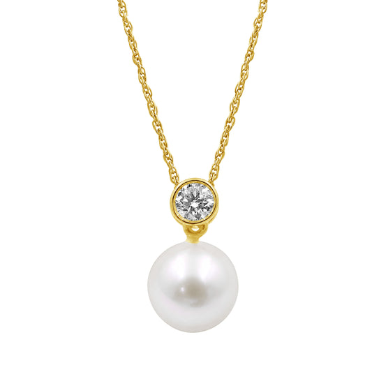 Pearl & 1/10 ct. T.W. White Lab-Grown Diamond Pendant in Gold over Silver