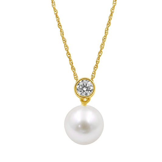 Pearl & 1/10 ct. T.W. White Lab-Grown Diamond Pendant in Gold over Silver