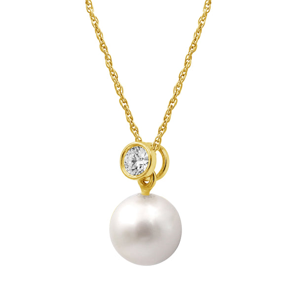 White Pearl and 1/10 Carat T.W. Lab Grown Diamond Gold Over Silver Pendant