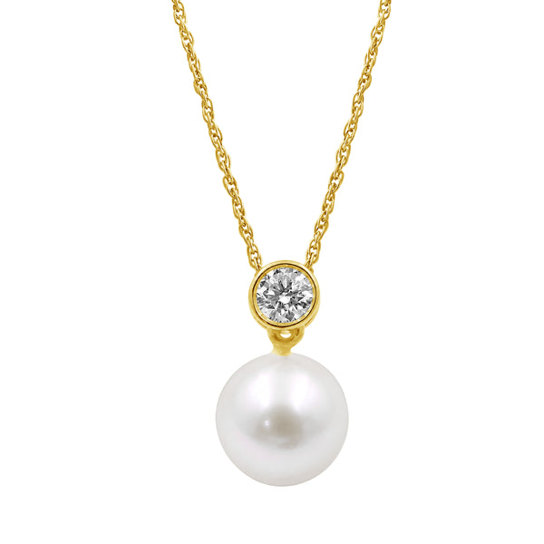 White Pearl and 1/10 Carat T.W. Lab Grown Diamond Gold Over Silver Pendant