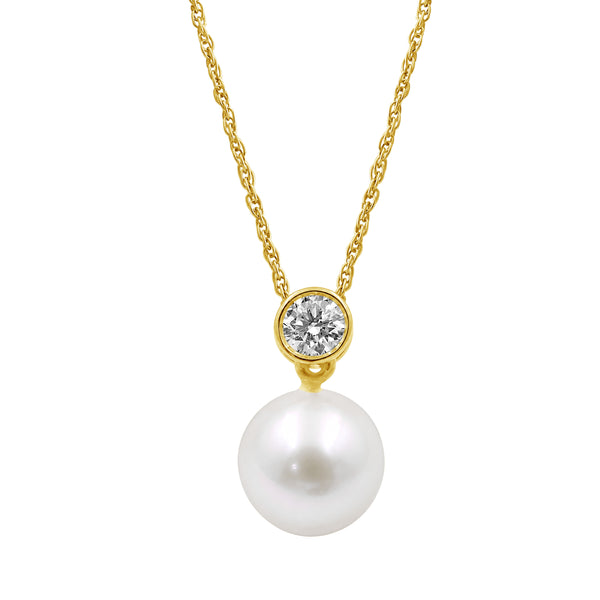White Pearl and 1/10 Carat T.W. Lab Grown Diamond Gold Over Silver Pendant
