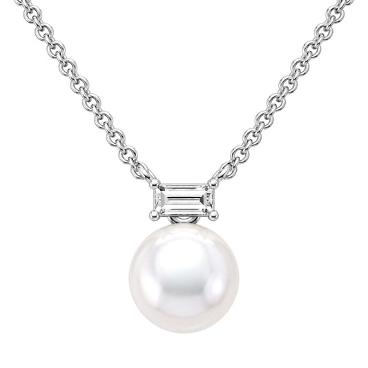 Pearl & 1/10 ct. T.W. White Lab-Grown Diamond Pendant in Sterling Silver
