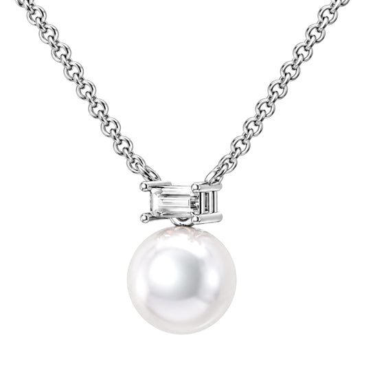Pearl & 1/10 ct. T.W. White Lab-Grown Diamond Pendant in Sterling Silver