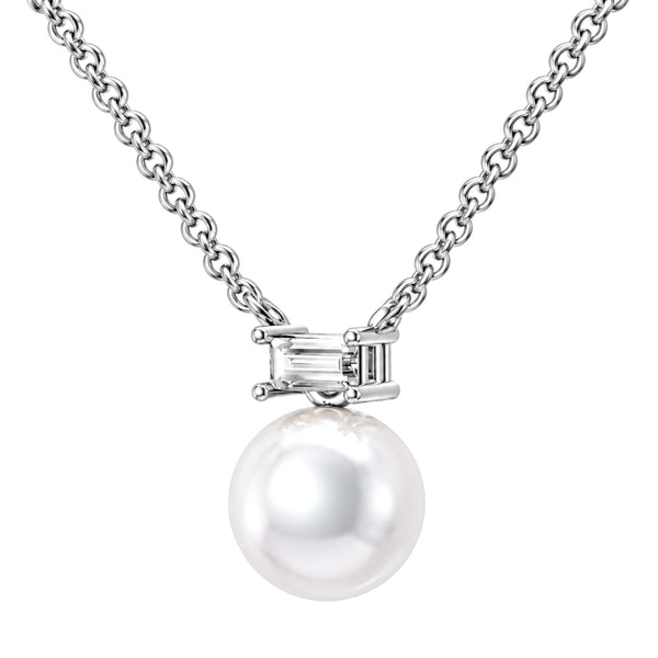 White Pearl and 1/10 Carat T.W. Lab Grown Diamond Sterling Silver Pendant
