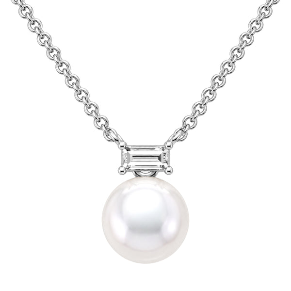 White Pearl and 1/10 Carat T.W. Lab Grown Diamond Sterling Silver Pendant